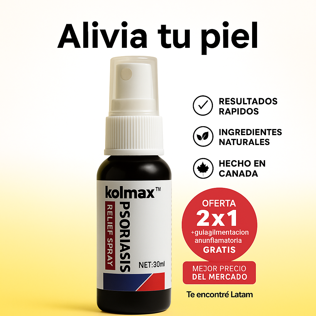 Kolmax Spray Antipsoriasis · Oferta 2x1 HOY + Guía Alimentación digital GRATIS”
